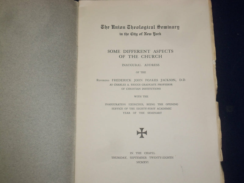 1916 REV. FOAKES JACKSON ADDRESS - UNION THEOLOGICAL SEMINARY - J 4526