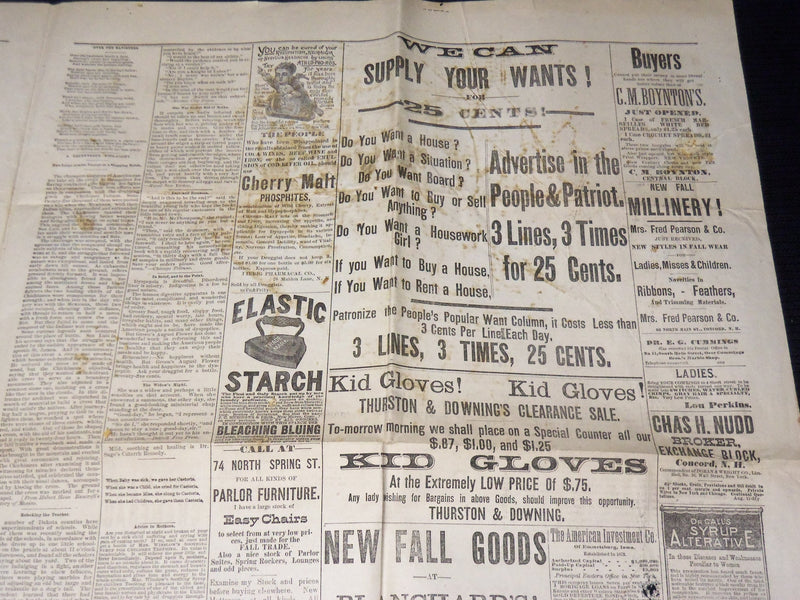 1887 SEPTEMBER 20 DAILY PEOPLE AND PATRIOT NEWSPAPER - CONCORD, NH - NP 3878R