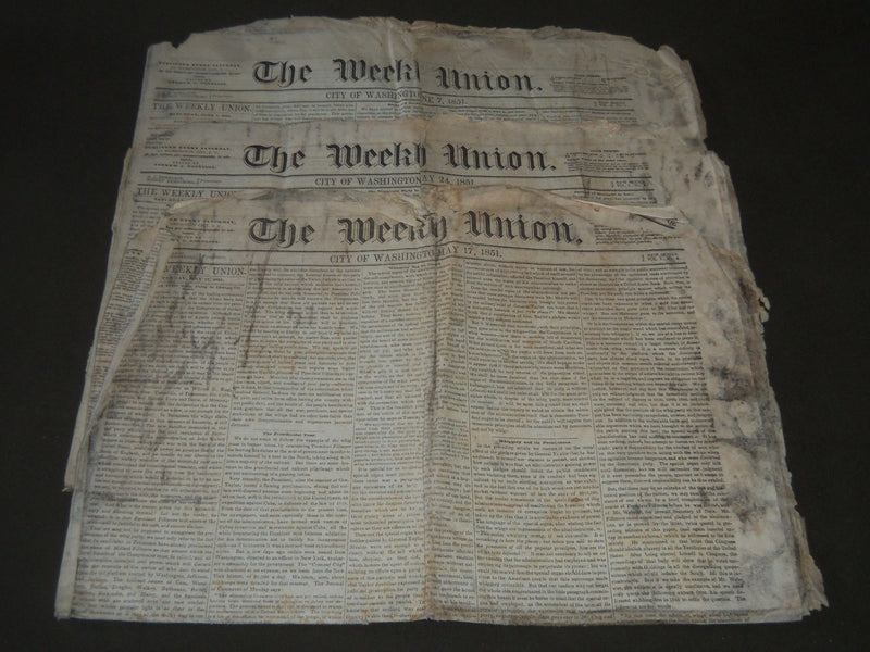1851 THE WEEKLY UNION NEWSPAPER LOT OF 3 - CITY OF WASHINGTON - NP 2636