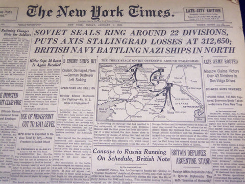 1943 JAN 1 NEW YORK TIMES - SOVIET SEALS RING AROUND 22 DIVISIONS - NT 977
