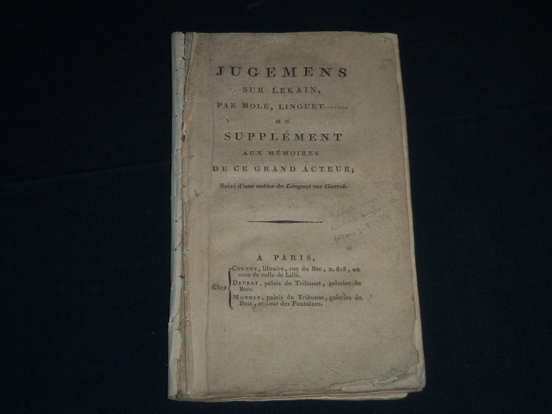 EARLY 1800'S JUGEMENS SUR LEKAIN PAR MOLE FRENCH BOOK - J 4305