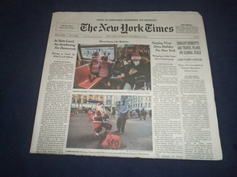 2021 DECEMBER 25 NEW YORK TIMES - VARIANT DISRUPTS AIR TRAVEL ON GLOBAL SCALE