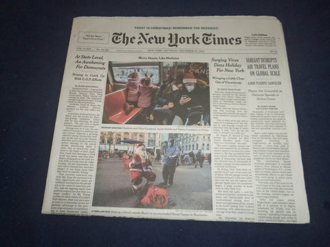 2021 DECEMBER 25 NEW YORK TIMES - VARIANT DISRUPTS AIR TRAVEL ON GLOBAL SCALE