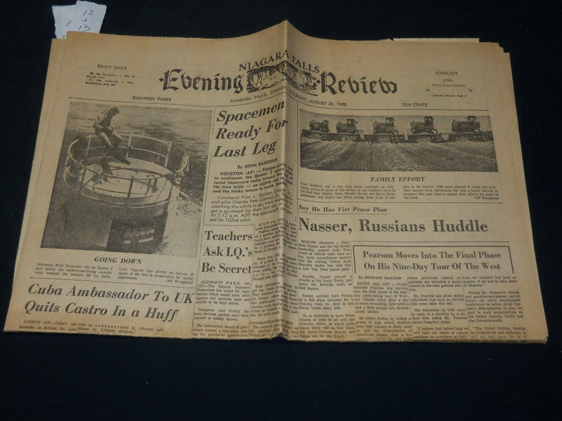 1965 AUGUST 28 NIAGARA FALLS EVENING REVIEW NEWSPAPER - CANADA - NP 4945