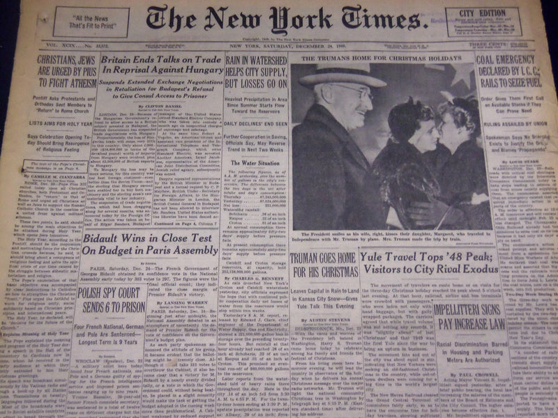 1949 DECEMBER 24 NEW YORK TIMES - BIDAULT WINS IN CLOSE TEST - NT 3653