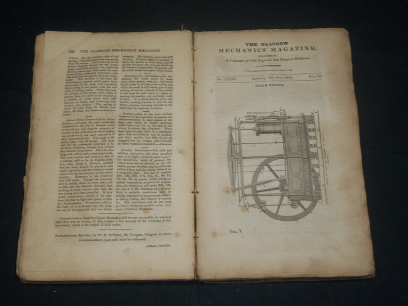 1824-1826 THE GLASGOW MECHANICS MAGAZINE VOLUME LOT OF 5 - JAMES WATT - KD 1960A