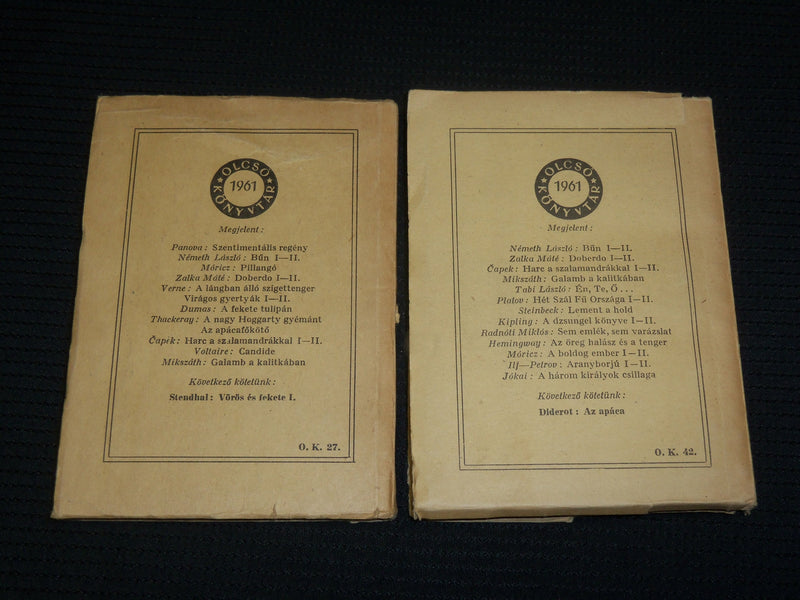 1961 HUNGARIAN NOVELS - JOKAI - MIKSZATH SOFTCOVER BOOKS LOT OF 2 - J 7032