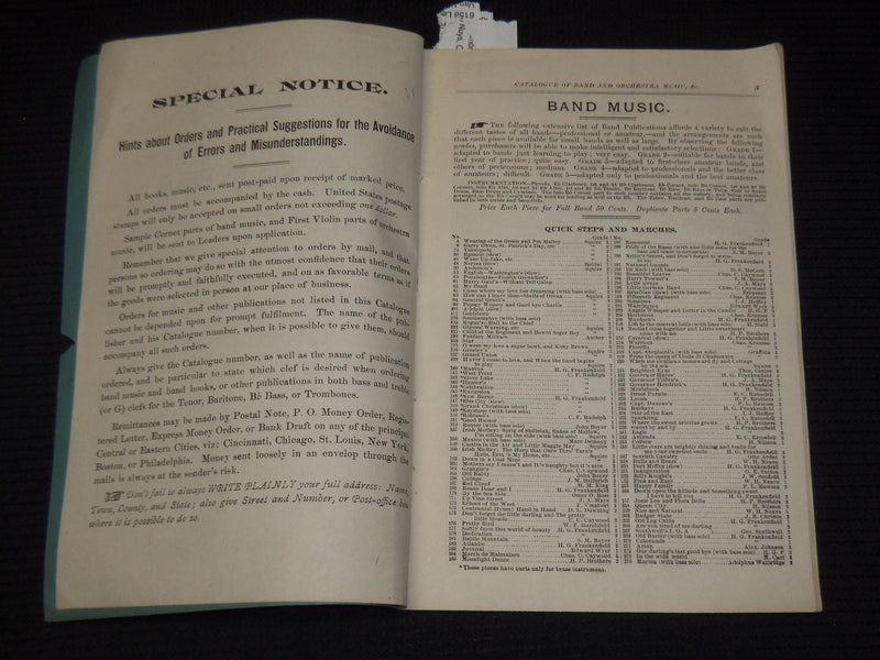 1800'S HARRY PRENDIVILLE MUSIC AND BOOKS CATALOGUE - WORCESTER MASS - K 588