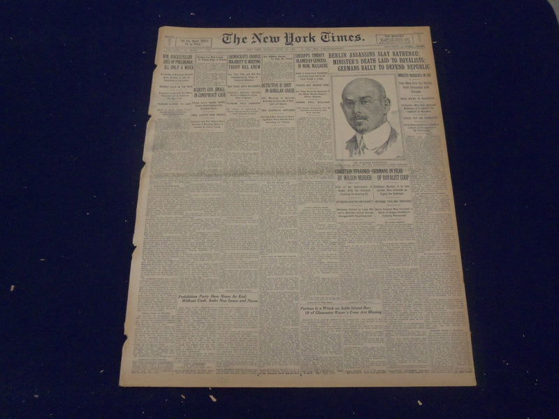 1922 JUNE 25 NEW YORK TIMES - WM. ROCKEFELLER DIES - RATHENAU SLAIN - NT 8408