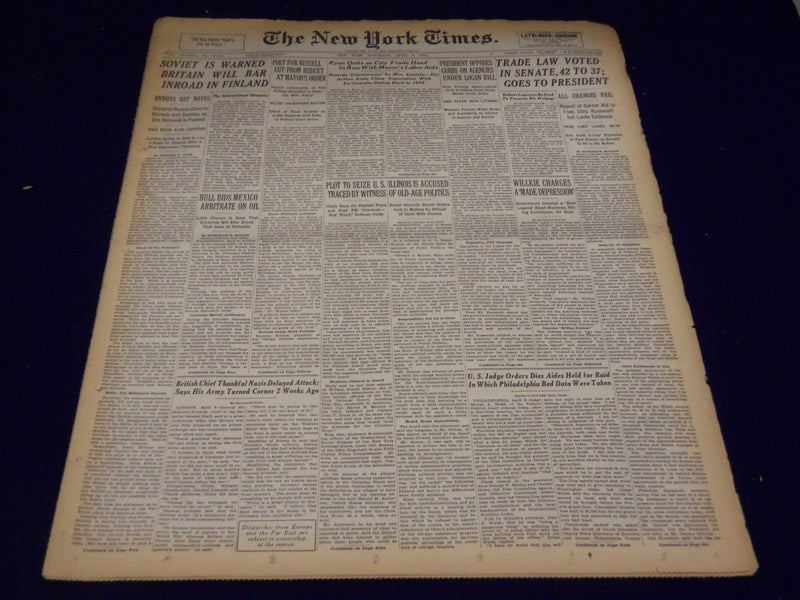 1940 APRIL 6 NEW YORK TIMES - TRADE LAW VOTED IN SENATE - NT 2895