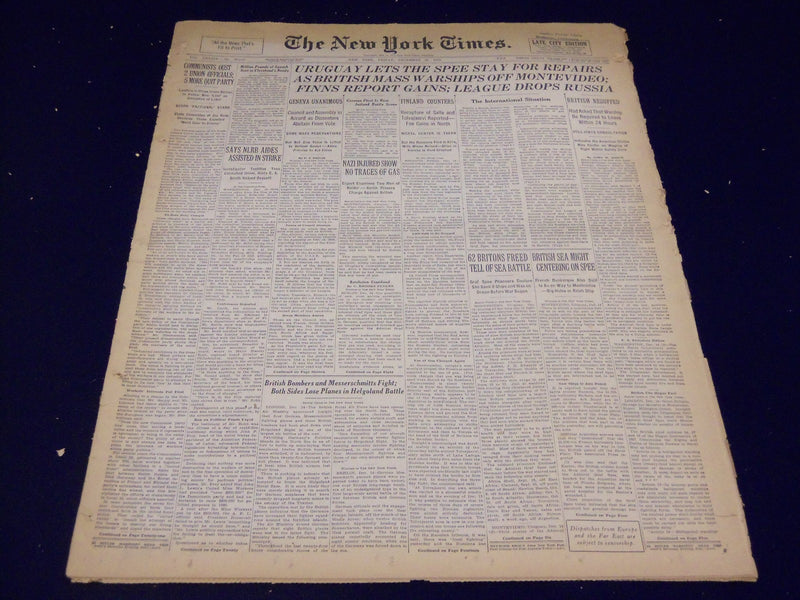 1939 DEC 15 NEW YORK TIMES - URUGUAY LETS THE SPEE STAY FOR REPAIRS - NT 580