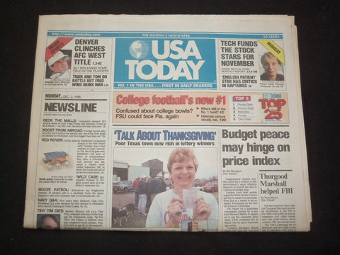1996 DECEMBER 2 USA TODAY NEWSPAPER -BUDGET PEACE HINGES ON PRICE INDEX- NP 7837