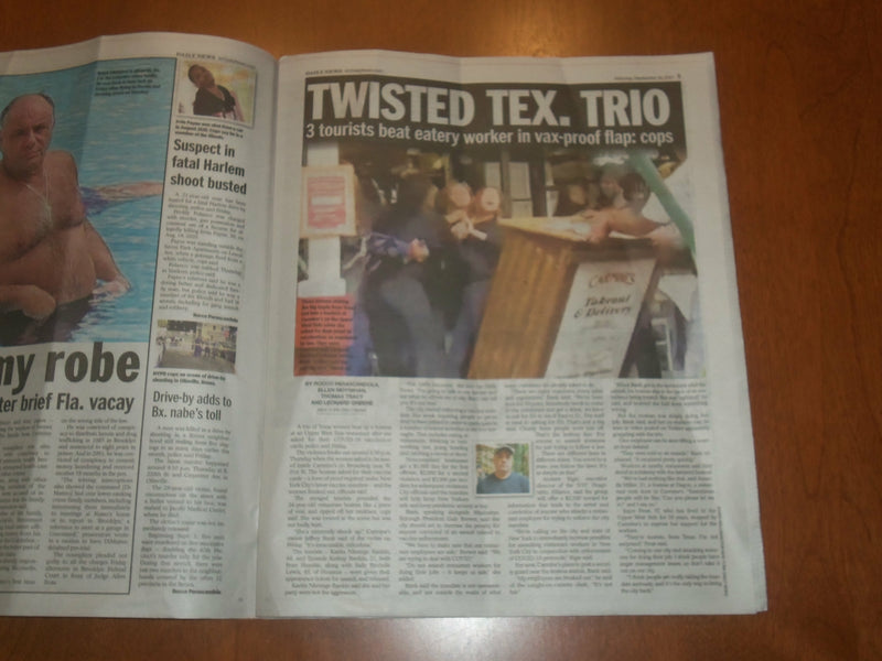 2021 SEPTEMBER 18 NEW YORK DAILY NEWS NEWSPAPER -TX TOURISTS BEAT HOSTESS VAX ID