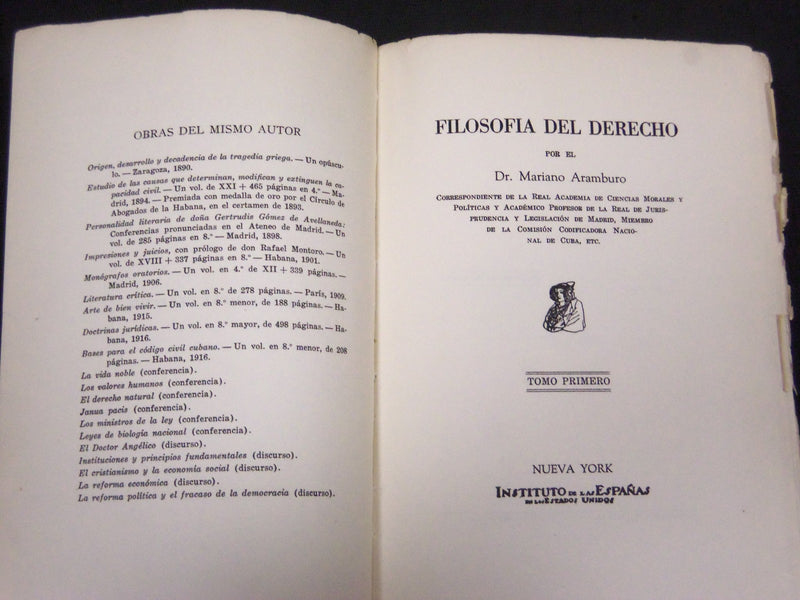 1928 FILOSOFIA DEL DERECHO BY MARIANO ARAMBURO TOMO PRIMERO - KD 2099N