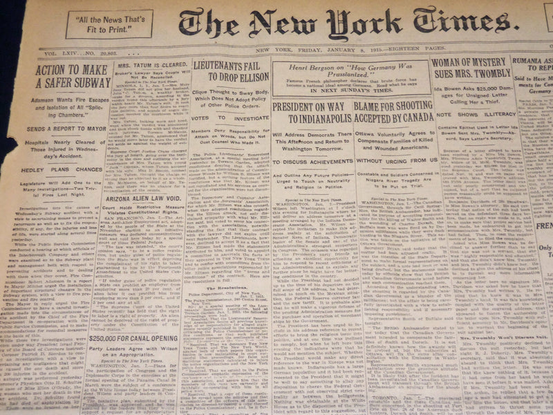 1915 JANUARY 8 NEW YORK TIMES - ACTION TO MAKE A SAFER SUBWAY - NT 7818