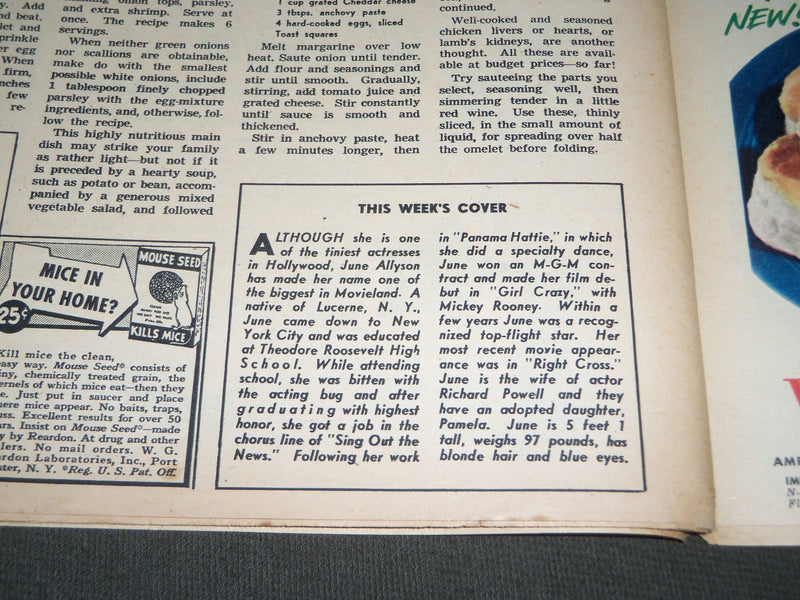 1951 JANUARY 28 SUNDAY MIRROR MAGAZINE SECTION - JUNE ALLYSON COVER - J 2994