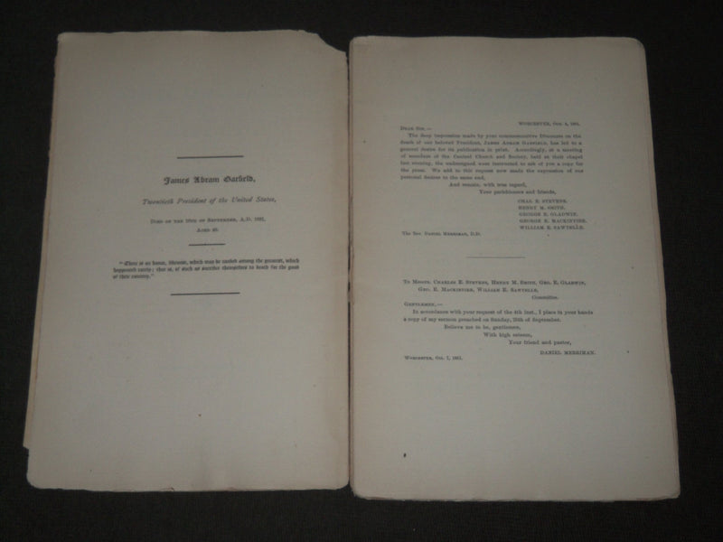 1881 JAMES ABRAM GARTFIELD IN MEMORIAM BOOK BY DANIEL MERRIMAN - J 3160