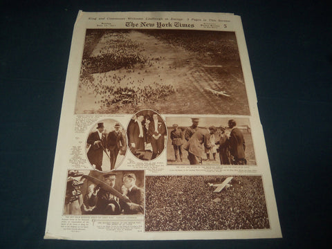 1927 JUNE 12 NEW YORK TIMES PICTURE SECTION-WELCOME LINDBERGH IN EUROPE- NT 7393