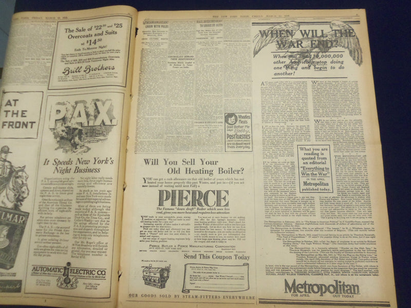 1918 MARCH 15 NEW YORK TIMES - AMERICANS SEIZE GERMAN TRENCHES - NT 8151