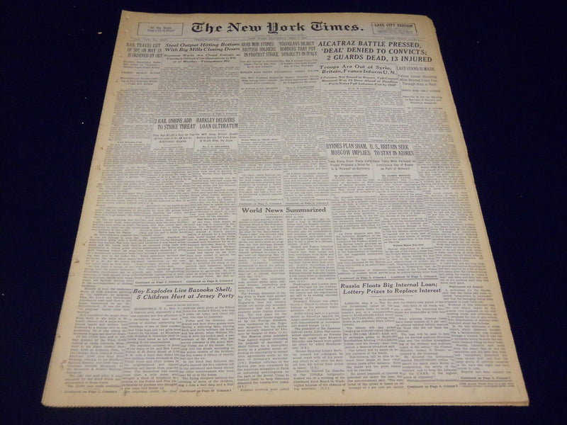 1946 MAY 4 NEW YORK TIMES - ALCATRAZ BATTLE PRESSED DEAL DENIED CONVICTS- NT 837