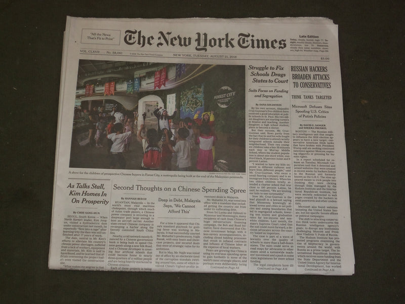 2018 AUGUST 21 NEW YORK TIMES - RUSSIAN HACKERS BROADEN ATTACKS TO CONSERVATIVES