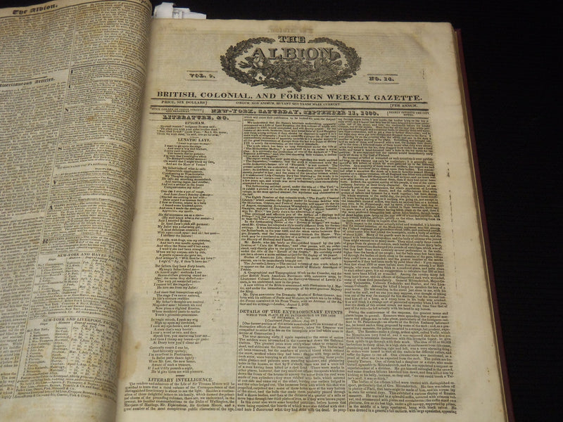 1830-1831 THE ALBION WEEKLY GAZETTE BOUND VOLUME NO. 9 - NEW YORK - R 89Z