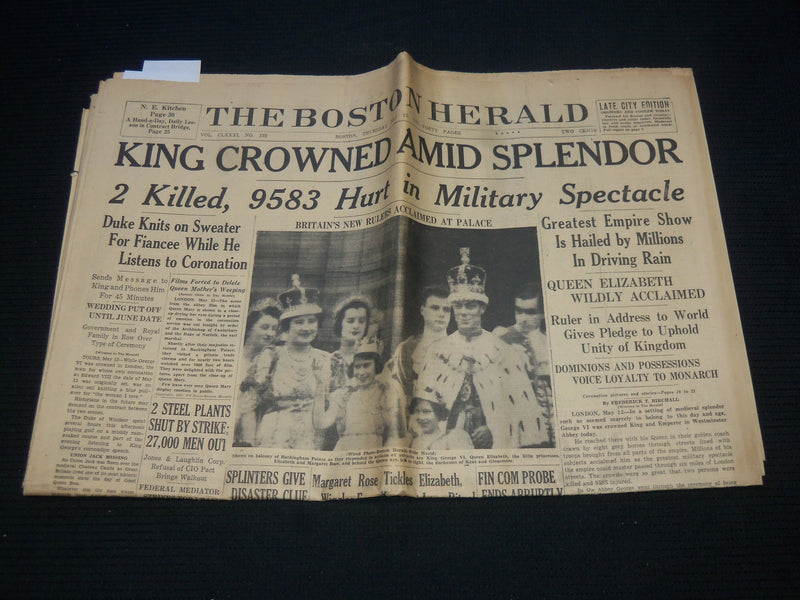 1937 MAY 13 BOSTON HERALD NEWSPAPER - KING CROWNED AMID SPLENDOR - NP 4251U