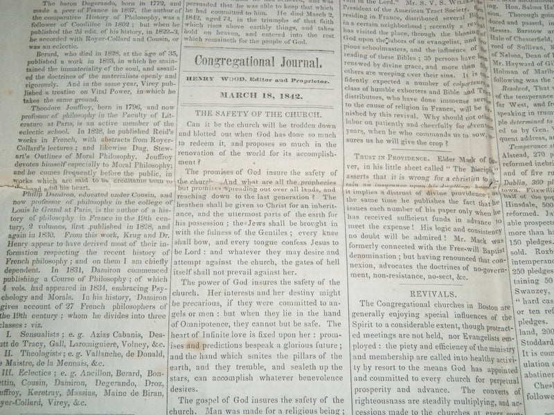 1842 MARCH 18 CONGREGATIONAL JOURNAL NEWSPAPER - CONCORD NEW HAMPSHIRE - NP 614J