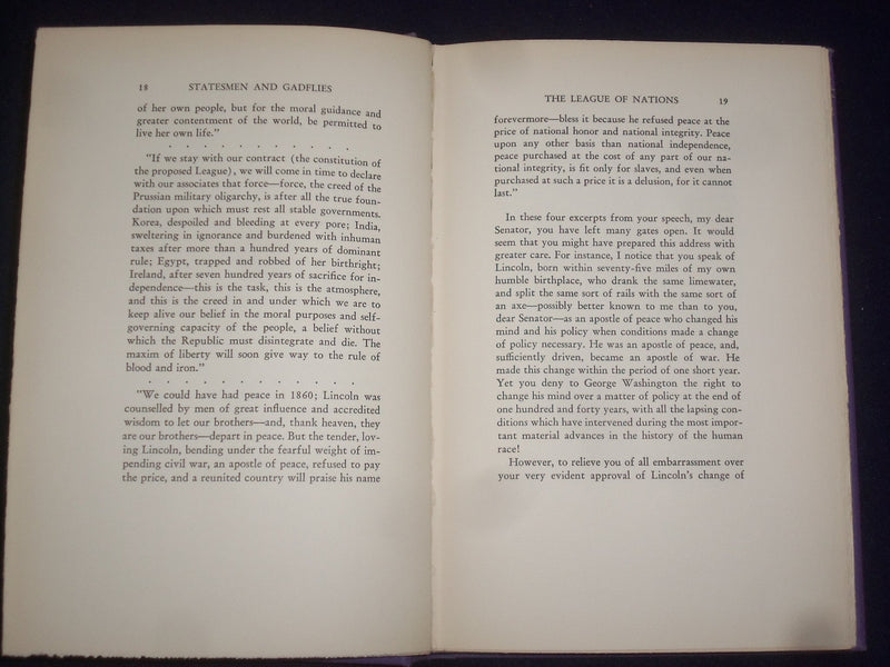 1930 STATESMEN AND GADFLIES HARDCOVER BOOK BY EUGENE PEARCE-1ST EDITION- KD 9189