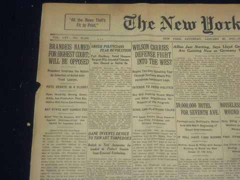 1916 JANUARY 29 NEW YORK TIMES - BRANDEIS NAMED FOR HIGHEST COURT - NT 9063
