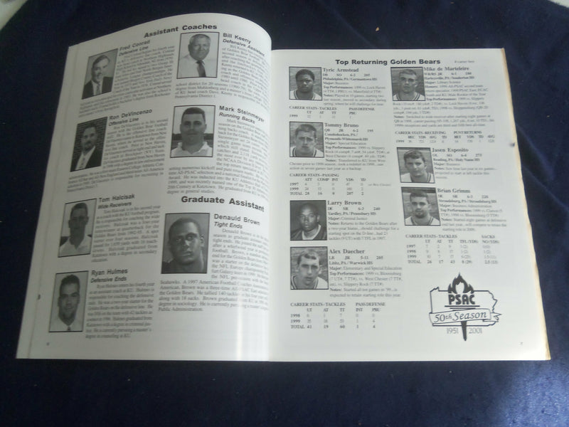 2000 OCT 21 FOOTBALL PROGRAM - KUTZTOWN UNIV VS CHEYNEY UNIV - SP 1218Y
