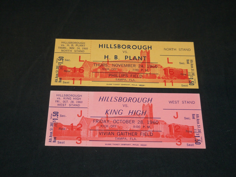 1960 HILLSBOROUGH HIGH SCHOOL FULL TICKETS LOT OF 2 - TAMPA FLORIDA - J 5831