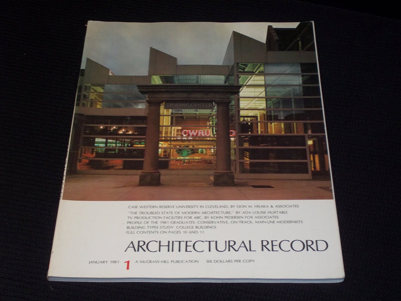 1981 JANUARY ARCHITECTURAL RECORD MAGAZINE - CASE WESTERN CLEVELAND - E 5956