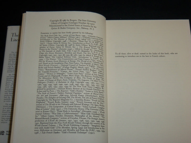 1967 THE FRENCH LITERARY HORIZON BOOK INSCRIBED BY JUSTIN O'BRIEN - KD 6923