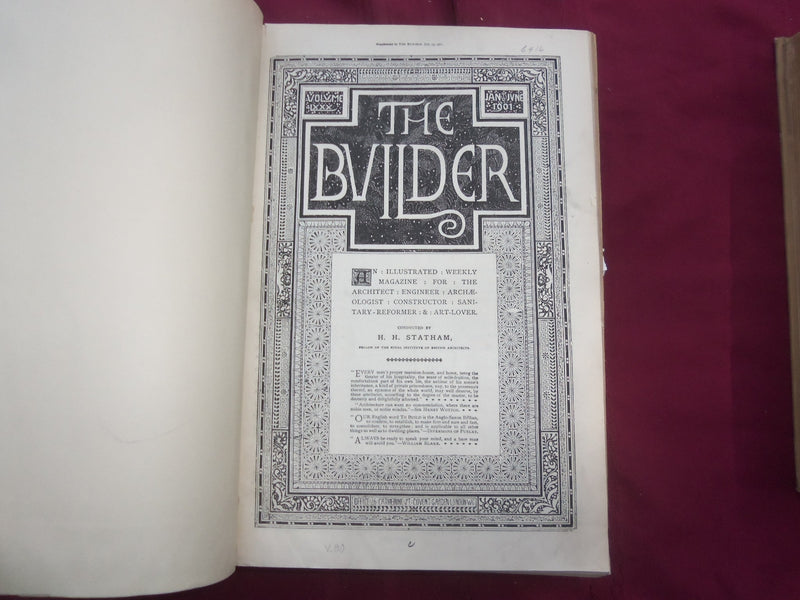 1901 JAN-DEC THE BUILDER U. K. MAGAZINE BOUND VOLUMES - 2 VOLS - FOLD OUTS - C 7