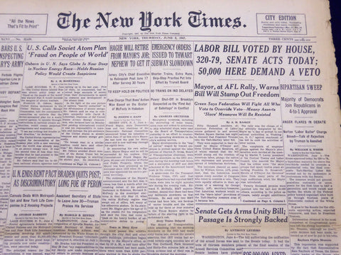 1947 JUNE 5 NEW YORK TIMES - LABOR BILL VOTED BY HOUSE 320-79 - NT 115