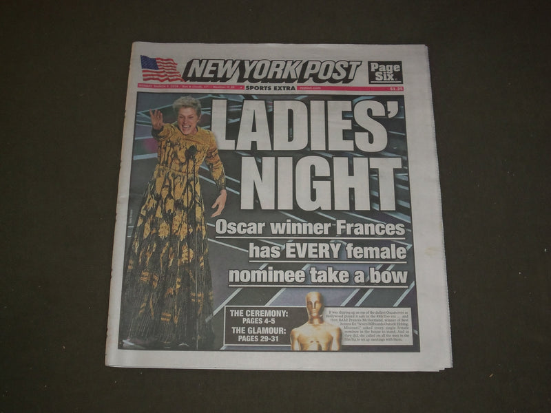 2018 MARCH 5 NEW YORK POST NEWSPAPER - FRANCES MCDORMAND WINS OSCAR - #METOO ERA