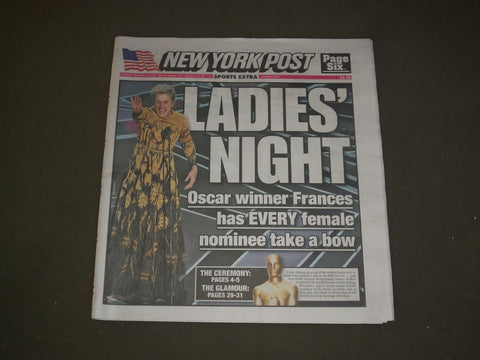 2018 MARCH 5 NEW YORK POST NEWSPAPER - FRANCES MCDORMAND WINS OSCAR - #METOO ERA