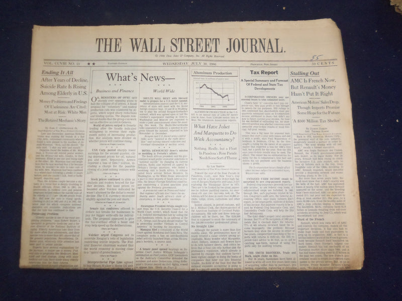 1986 JULY 30 THE WALL STREET JOURNAL -SUICIDE RATE RISING AMONG ELDERLY - WJ 181