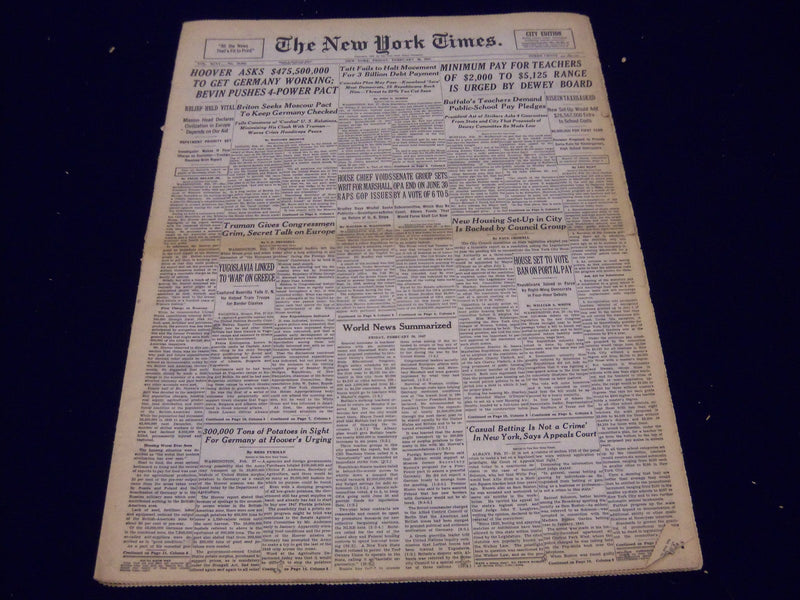 1947 FEB 28 NEW YORK TIMES - MINIMUM PAY FOR TEACHERS OF $2000 - NT 94