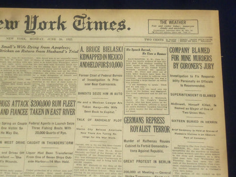 1922 JUNE 26 NEW YORK TIMES - COMPANY BLAMED FOR MINE MURDERS - NT 8407