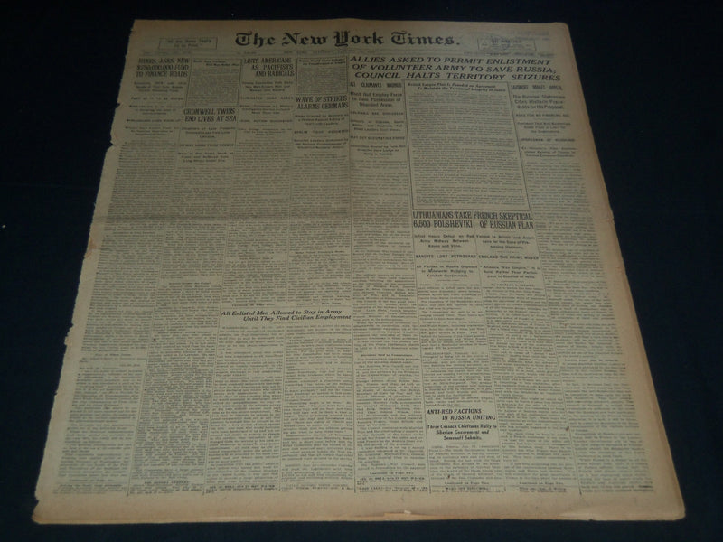 1919 JAN 25 NEW YORK TIMES NEWSPAPER - COUNCIL HALTS TERRITORY SEIZURES- NT 7518