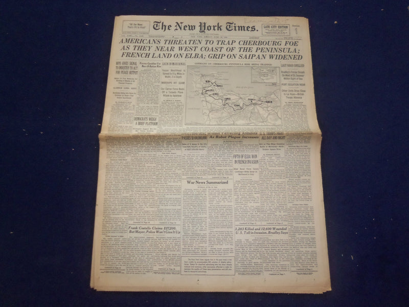 1944 JUNE 18 NEW YORK TIMES - AMERICANS THREATEN TO TRAP CHERBOURG FOE - NP 6571