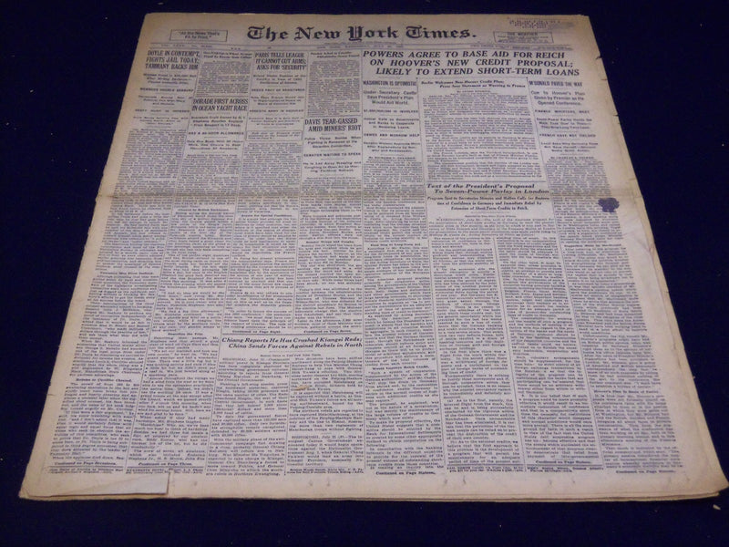 1931 JULY 22 NEW YORK TIMES - POWER'S AGREE TO BASE AID FOR REICH - NT 2213