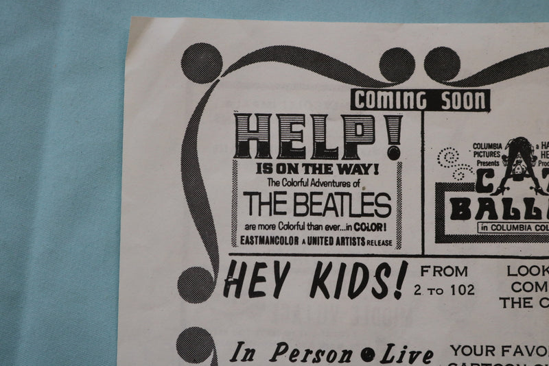 1965 NEW CLIFTON THEATRE PROGRAM - THE BEATLES HELP-LOT OF 2 -CLIFTON,NJ- K 2534