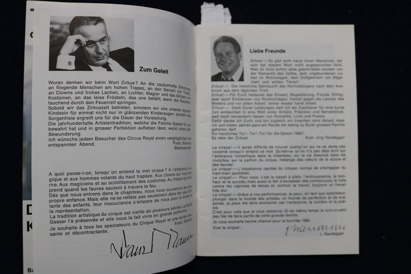 1992 CIRCUS ROYAL PROGRAM - GERMAN-FRENCH TEXT - K 492