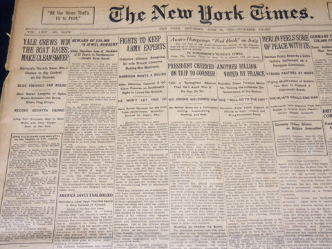 1915 JUNE 26 NEW YORK TIMES NEWSPAPER- YALE BOAT CREW MAKES CLEAN SWEEP- NT 7708