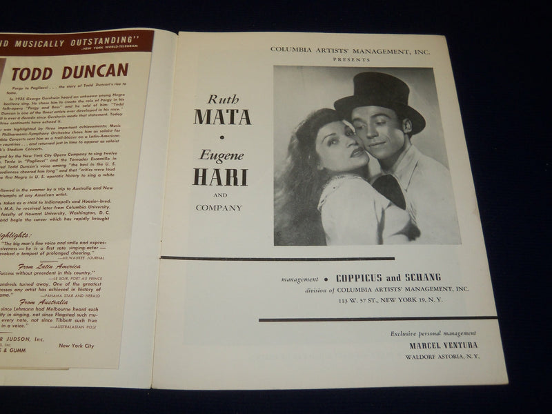 1952 RUTH MATA AND EUGENE HARI AND COMPANY PROGRAM - NEW YORK - J 5032