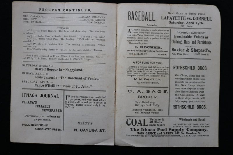 1906 APRIL 11 DUSTIN FARNUM IN THE VIRGINIA PROGRAM - LYCEUM THEATRE - K 1943