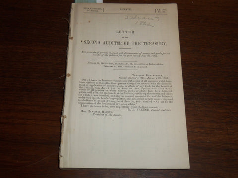 1863 JANUARY 30 LETTER OF THE SECOND AUDITOR OF THE TREASURY - INDIANS - K 1231